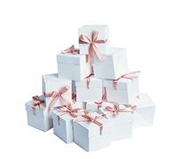 GP SUP Lot de 12 boîtes cadeaux blanches avec couvercles, 15 x 15 x 15 cm avec ruban, parfaites pour les mariages, Noël, les anniversaires, la Saint-Valentin
