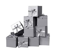 GP SUP Lot de 12 boîtes cadeaux pliables pour anniversaires, mariages, Saint-Valentin et anniversaire de mariage (argent, 15 x 15 x 15cm)