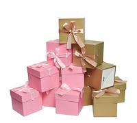 GP SUP Lot de 12 petites boîtes cadeaux carrées avec couvercles, dorées et 6 roses avec couvercles, parfaites pour Noël, mariages, remises de diplômes, Saint-Valentin (15 x 15 x 15 cm)
