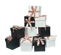 GP SUP Lot de 6 Boîtes Cadeaux Blanches et 6 Noires Avec Couvercles et Rubans Pour Noël, Nouvel An (Noir et Blanc, 10 x 10 x 10 cm