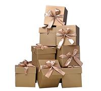GP SUP Lot de 6 boîtes carrées avec couvercles et rubans, boîtes dorées pour anniversaire, Noël, anniversaire de mariage (doré, 15,2 x 15,2 x 15,2 cm)