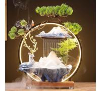 GPDNBIEU Fontaines de Bureau, Fontaine d'eau de Table en Forme cerf, avec Brume, Anneau Lumineux LED réglable et Support brûleur d'encens à Reflux(Trumpet~getrich~Blue)