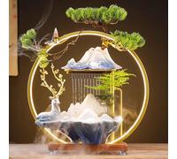GPDNBIEU Fontaines de Bureau, Fontaine d'eau de Table en Forme cerf, avec Brume, Anneau Lumineux LED réglable et Support brûleur d'encens à Reflux(Medium~Get Rich~Blue)