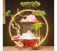 GPDNBIEU Fontaines de Bureau, Fontaine d'eau de Table en Forme cerf, avec Brume, Anneau Lumineux LED réglable et Support brûleur d'encens à Reflux(Medium~Get Rich~Red)