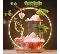 GPDNBIEU Fontaines de Bureau, Fontaine d'eau de Table en Forme cerf, avec Brume, Anneau Lumineux LED réglable et Support brûleur d'encens à Reflux(Large~Get Rich~Red)