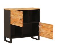 GPUTYGHN Armoire latérale en bois massif de mangue, marron, 80 x 33 x 75 cm | Buffet de rangement, salon, console multimédia, pieds noirs, surface lisse