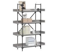 GPUTYGHN Bibliothèque à 4 étages gris sonoma 100 x 33 x 145,5 cm en bois avec pieds réglables, cadre en métal et traverses en forme de X, bords surélevés pour éviter les chutes