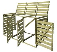 GPUTYGHN Boîte à poubelles en bois imprégné pour 3 tonnes 240 l | 3 couvercles à charnière, 3 portes avant, bois de pin, imputrescible, pour tonneaux jusqu'à 115 cm