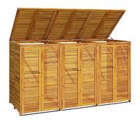 GPUTYGHN Boîte à poubelles pour 3 bacs en bois d'acacia massif 210 x 89 x 117 cm | Avec portes et couvercle, chaîne en métal pour ouverture automatique, robuste et durable