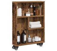 GPUTYGHN Chariot de rangement étroit aspect bois vieilli 48 x 13 x 68 cm | Chariot en bois durable avec roulettes pivotantes, 2 roulettes verrouillables, polyvalent pour cuisine, salle de bain, salon