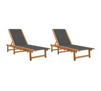GPUTYGHN Lot de 2 chaises longues noires en bois massif d'acacia textilène | Dossier réglable, imperméable, résistant aux UV, pour piscine, terrasse, balcon, max. 110 kilogrammes