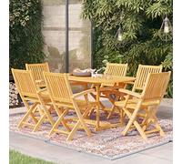 GPUTYGHN Lot de 7 tables de jardin en teck avec 6 chaises de jardin pliantes, table massive et trou pour parasol, assises et dossiers incurvés ergonomiques, charge maximale de 110 kg