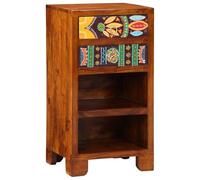 GPUTYGHN Table d'angle à fleurs avec tiroirs Marron 40 x 35 x 75 cm | Bois d'acacia massif, matériau en bois, forme rectangulaire, peu encombrant, chambre à coucher, charme rustique