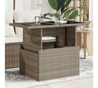 GPUTYGHN Table de jardin réglable avec plateau en verre gris, 100 x 55 x 73 cm, en polyrotin, convertible d'une table basse à une table à manger, avec cadre en acier robuste revêtu par pulvérisation
