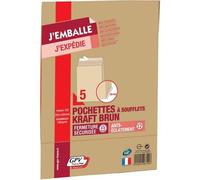 Gpv Pack De 5 Pochettes À Soufflets, C4, 229 X 324 Mm, Kraft Brun