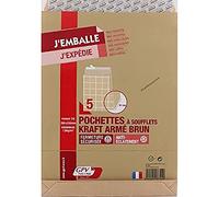 GPV - Paquet de 5 Sac à soufflet - Format 24 (260x330x30 mm), sans fenêtre, qualité papier kraft : 120 g/m2 - Certifié PEFC