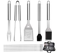 GQC Lot de 10 ustensiles de Barbecue en Acier Inoxydable avec Sac de Transport, spatule, Brosse métallique,Pince et Fourchette,Accessoires pour Barbecue, Cuisine en Plein air, Camping