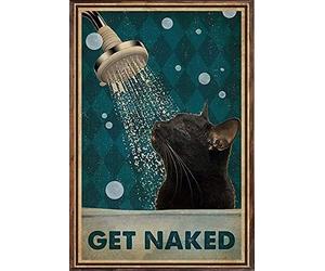 GQWJKSZ Panneau en métal rétro en forme de chat de douche, affiche à bulles de douche déshabillée de chat noir, Vintage, toilettes, grotte, Bar, maison, salle de bain, décoration murale, 8x12 pouces