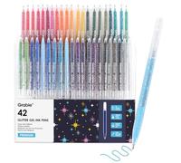 Grabie 42 couleurs Set de stylos gel pailletés à capuchon, pointe moyenne 1,0 mm, pointe roller lisse, stylos gel métalliques scintillants pour colorier, set de 42 couleurs