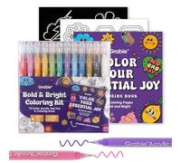 Grabie kit coloriage avec livre, 12 stylos gel acryliques Essentiels | Encre gel opaque, pointe moyenne 1,0 mm, couleurs fluides, pour coloriage adulte et journal créatif, idéal comme cadeau