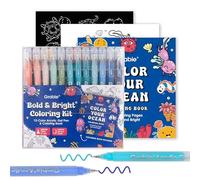 Grabie kit coloriage avec livre, 12 stylos gel acryliques Océan | Encre gel opaque, pointe moyenne 1,0 mm, couleurs fluides, pour coloriage adulte et journal créatif, idéal comme cadeau