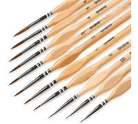 Grabie Lot de 11 pinceaux miniatures en poils de nylon pour huile, acrylique, aquarelle et gouache, pinceaux de détail avec manche en bois naturel, pour débutants et professionnels
