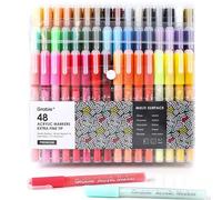 Grabie Lot de 48 marqueurs de peinture acrylique, 0,7 mm, pointe extra fine, stylos de peinture de qualité supérieure pour peinture sur diverses surfaces, fournitures artistiques