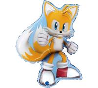 Grabo ballon Sonic - Tails. Ballon pour fêtes d'enfants en forme de Tails, en aluminium avec paille pour le gonflage. Ballons colorés fabriqués en Italie, 56x66 cm