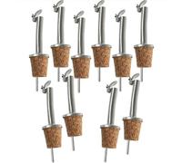 Graceever Ensemble de 10 Verseurs en Acier Inoxydable avec Couvercle et Bouchon en Bois, Becs Verseurs Réutilisables pour Bouteilles d'Huile d'Olive, Vinaigre de Vin, Alcools et Spiritueux