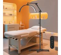 GraceGlow Lampe Extension De Cils, 70cm Lampe Demi Lune Onglerie, Dimmable Lampadaire LED Lampes Esthetique Professionnel avec Support de Téléphone pour Onglerie, Tatouage, Maquilleurs - Noir