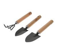 GRADENEVE Ensemble de 3 Outils de Jardinage Mini Truelle, Pelle et Râteau en Fer et Bois, Léger et Confortable, Jardin Activités en Plein Air Plusieurs Styles