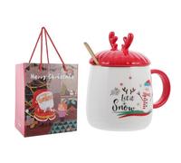 GRADENEVE Tasse en Céramique de Noël Couvercle et Cuillère Présent de Noël en Boîte Design Charmant Ensemble Décoratif 1 Set