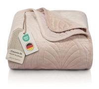 Gräfenstrayn Couvre lit 170x210 cm - Dessus de lit matelassé Motif Feuilles - boutis déco en Polyester Doux pour lit Double, canapé ou Fauteuil - Rembourrage léger (Beige)