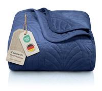Gräfenstrayn Couvre lit 170x210 cm - Dessus de lit matelassé Motif Feuilles - boutis déco en Polyester Doux pour lit Double, canapé ou Fauteuil - Rembourrage léger (Bleu)