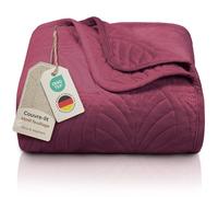 Gräfenstrayn Couvre lit 2 Personnes 220x240 cm - Dessus de lit matelassé Motif Feuilles - boutis déco en Polyester Doux pour lit Double, canapé ou Fauteuil - Rembourrage léger (Bordeaux)