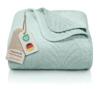 Gräfenstrayn Couvre lit 2 Personnes 220x240 cm - Dessus de lit matelassé Motif Feuilles - boutis déco en Polyester Doux pour lit Double, canapé ou Fauteuil - Rembourrage léger (Vert Menthe)
