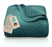 Gräfenstrayn Couvre lit 2 Personnes 220x240 cm - Dessus de lit matelassé Motif Feuilles - boutis déco en Polyester Doux pour lit Double, canapé ou Fauteuil - Rembourrage léger (Vert foncé)