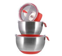 GRÄWE Bol mélangeur, saladier, ensemble de 3 bols en acier inoxydable avec couvercle, silicone, 1 l, 2 l, 4 l, bol en métal, bol à pâte, bol de cuisson, fond antidérapant, bol de service