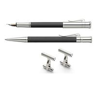 Graf von Faber-Castell - Coffret de stylos 4 pièces Classic en ébène | Avec stylo plume, stylo à bille, boutons de manchette et coffret en bois raffiné