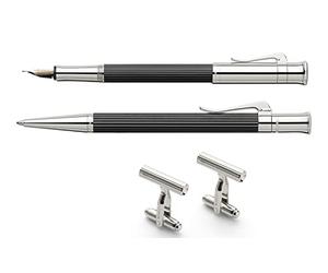 Graf von Faber-Castell - Coffret de stylos 4 pièces Classic en ébène | Avec stylo plume, stylo à bille, boutons de manchette et coffret en bois raffiné