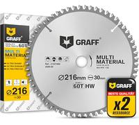 GRAFF Lame Scie Circulaire 216 x 30 mm (Multi-Matériaux) pour Métal Aluminium Bois Stratifié Plus Encore avec 60 dents - Lame de Scie Circulaire 216 x 30 compatible avec Dewalt Makita Bosch Metabo
