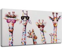 Graffiti Art Coloré Animal Peinture Sur Toile Curieux Girafes Famille Pop Art Affiche Imprime Tableau Chambre Enfant Decoratifs Muraux Salon Décor (Sans Cadre, 20x40cm)