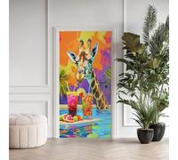 Graffiti Girafe Sticker Mural, Animal Drôle Autocollants De Porte Muraux Décoration Poster Murale, Palmier étang Stickers de Porte Imperméable Vinyle 80x200 cmHh214