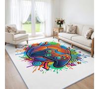 Graffiti Street Art 60x90 cm Moderne Tapis de Salon, Doux Moderne Cool Art Football Sport Manette Jeu Tapis - Blanc Moquette Antidérapant pour Salle à Manger Chambre Couloir Bureau Salle de Jeu