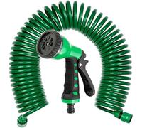 Grafner Tuyau d'arrosage spiralé en spirale, 30 m, avec douchette multifonction souple à 8 compartiments, connecteurs de haute qualité, enroulement automatique, vert