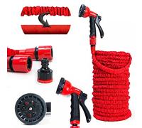 Grafner Tuyau flexible de 30 m, noyau en latex triple couche, avec douchette multifonction souple à 8 voies, pas d'espace, connecteurs massifs, rouge