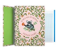 Grafoplás 16502629 Cahier A4 à spirale, carré, 5 x 5, couverture rigide, bandes colorées, certifié FSC, collection Wise Planet Koala, 140 feuilles micro-perforées, 4 perforations, 5 bandes couleur