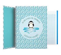 Grafoplás 16502631 Cahier A4 à spirale, carré, 5 x 5, couverture rigide, bandes colorées, certifié FSC, collection Wise Planet Pingouin, 140 feuilles micro-perforées, 4 perforations, 5 bandes couleur