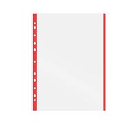 Grafoplás 5501051. Boîte de 100 pochettes transparentes multi-perçage, A4, rouge, 11 perforations, polypropylène Extra Cristal, pour classeurs à anneaux