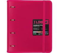 Grafoplás 88100554 Classeur 4 anneaux prédécoupés, A4, rose fuchsia, recharge feuilles, 6 intercalaires et enveloppe transparente, Carpebook Like